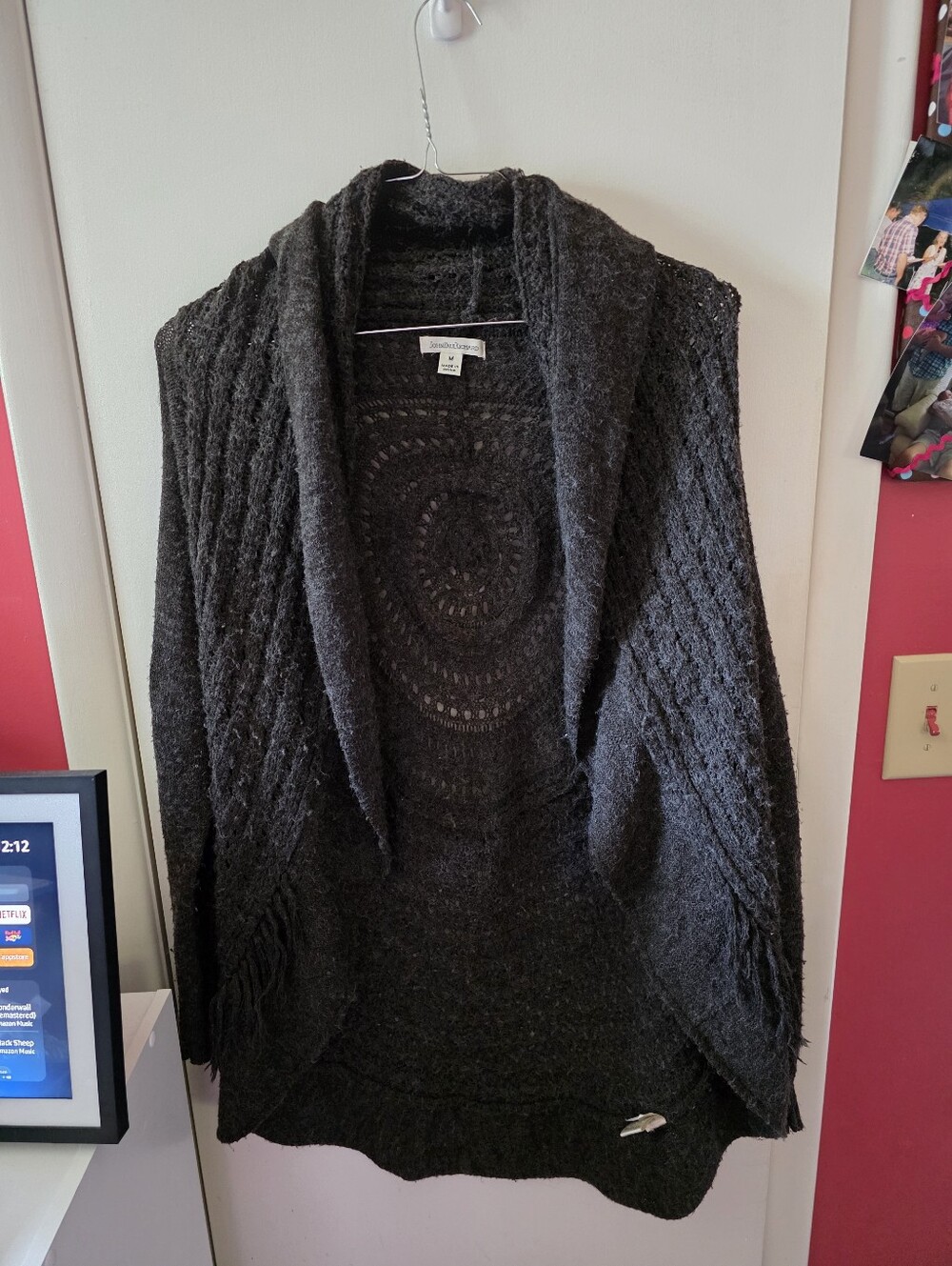 John Paul Richard Cardigan Sweater Womens M Brown Open Front Fringe Boho Knit